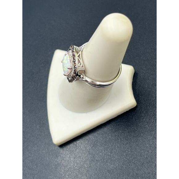 Zatos 925 Sterling Silver Cushion Cut 8mm Lab Opal Smoky Quartz Halo Ring Sz 7 - Picture 10 of 10